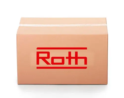 Pappkarton mit rotem Aufdruck "Roth" auf der Vorderseite, unbeschriftet, auf weißem Hintergrund.
